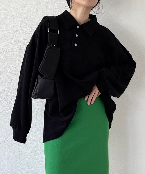 over size polo design pile tops / オーバーサイズポロデザインパイルトップスニット（スウェット）｜wee9s（ウィークス）