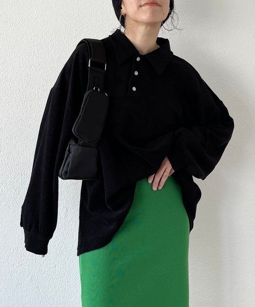over size polo design pile tops / オーバーサイズポロデザインパイルトップスニット（スウェット）｜wee9s（ウィークス）