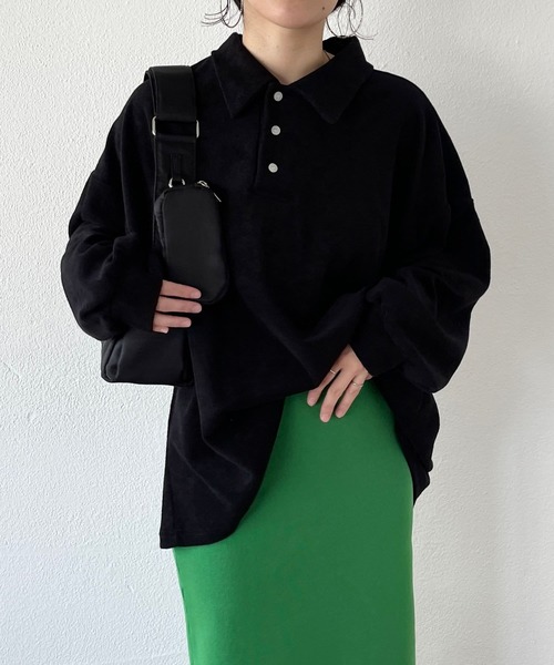 over size polo design pile tops / オーバーサイズポロデザインパイルトップスニット（スウェット）｜wee9s（ウィークス）
