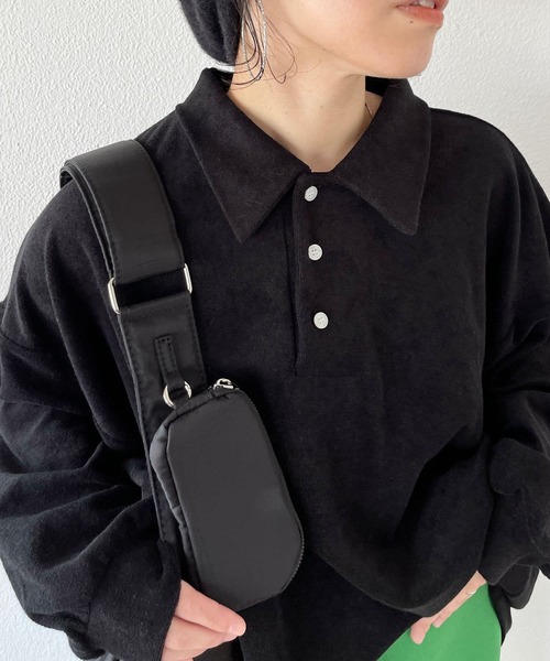 over size polo design pile tops / オーバーサイズポロデザインパイルトップスニット（スウェット）｜wee9s（ウィークス）