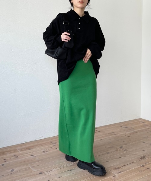 over size polo design pile tops / オーバーサイズポロデザインパイルトップスニット（スウェット）｜wee9s（ウィークス）