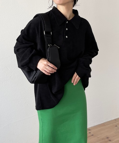 over size polo design pile tops / オーバーサイズポロデザインパイルトップスニット（スウェット）｜wee9s（ウィークス）