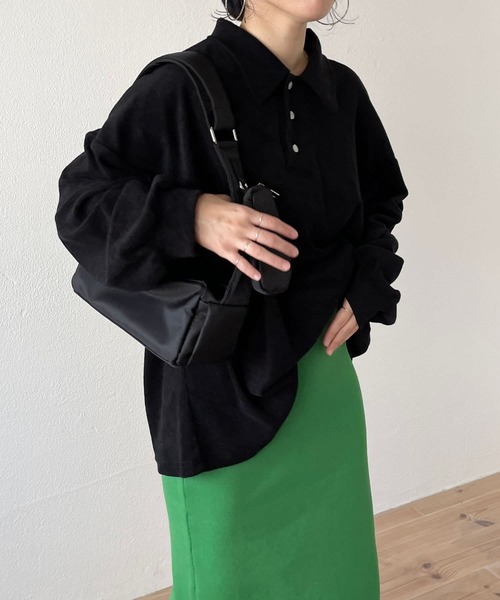 over size polo design pile tops / オーバーサイズポロデザインパイルトップスニット（スウェット）｜wee9s（ウィークス）