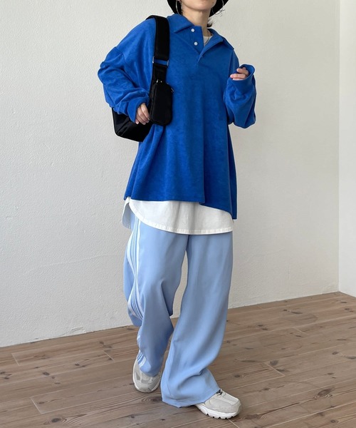 YOKE オーバーサイズパイピングスウェット　サイズ3 DUSTY BLUE over size polo design pile tops / オーバーサイズポロデザイン