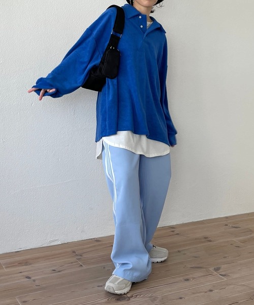 over size polo design pile tops / オーバーサイズポロデザインパイルトップスニット（スウェット）｜wee9s（ウィークス）