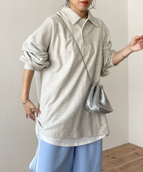 over size polo design pile tops / オーバーサイズポロデザインパイルトップスニット（スウェット）｜wee9s（ウィークス）
