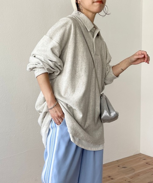 over size polo design pile tops / オーバーサイズポロデザインパイルトップスニット（スウェット）｜wee9s（ウィークス）