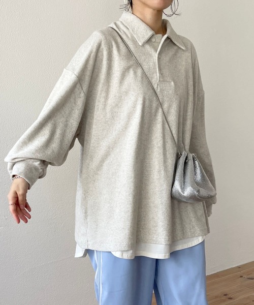 over size polo design pile tops / オーバーサイズポロデザインパイルトップスニット（スウェット）｜wee9s（ウィークス）