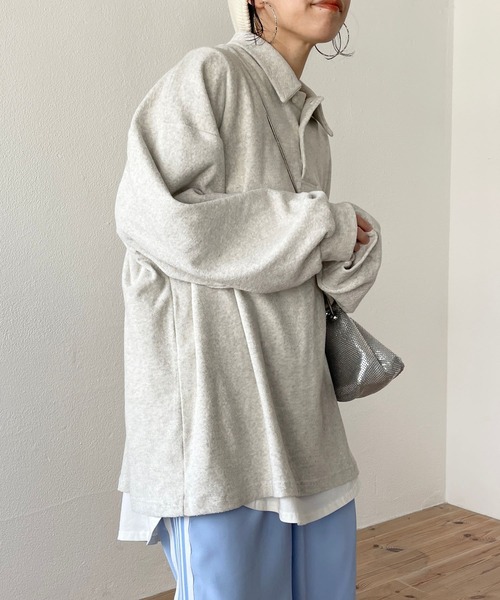 over size polo design pile tops / オーバーサイズポロデザインパイルトップスニット（スウェット）｜wee9s（ウィークス）