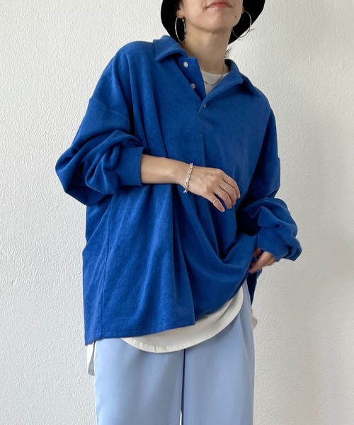 over size polo design pile tops / オーバーサイズポロデザインパイルトップスニット（スウェット）｜wee9s（ウィークス）