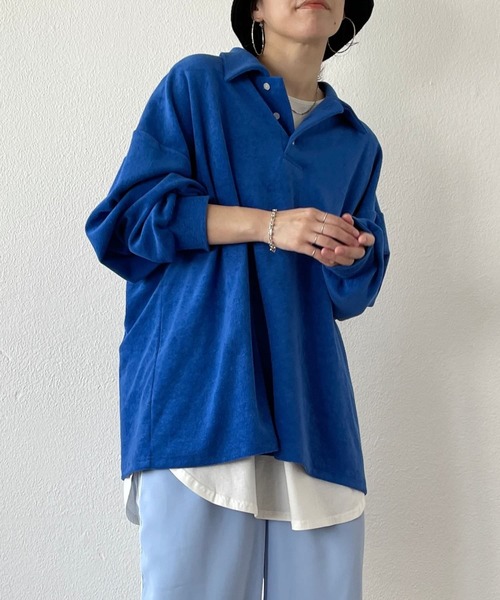 over size polo design pile tops / オーバーサイズポロデザインパイルトップスニット（スウェット）｜wee9s（ウィークス）