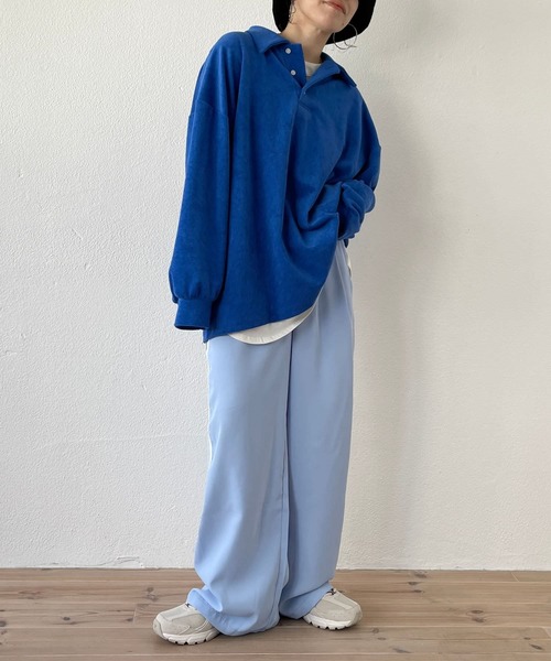 over size polo design pile tops / オーバーサイズポロデザインパイルトップスニット（スウェット）｜wee9s（ウィークス）