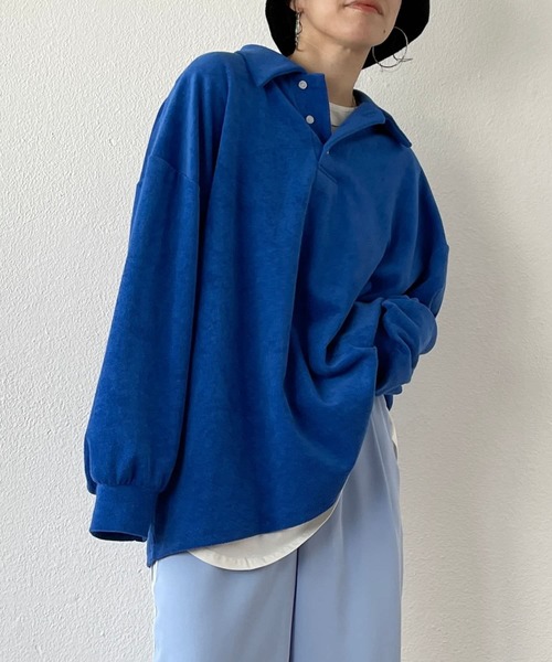 over size polo design pile tops / オーバーサイズポロデザインパイルトップスニット（スウェット）｜wee9s（ウィークス）