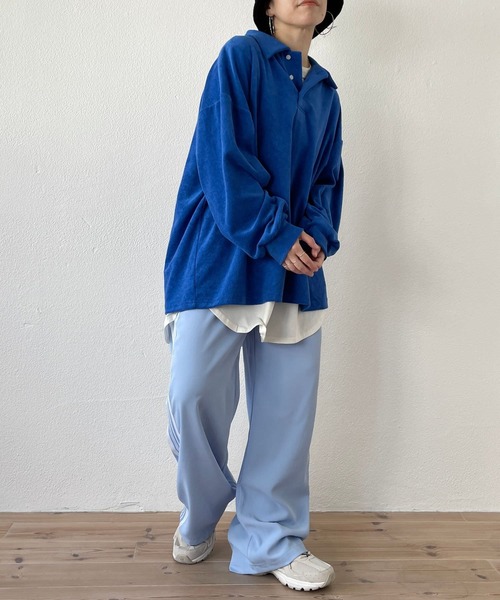 over size polo design pile tops / オーバーサイズポロデザインパイルトップスニット（スウェット）｜wee9s（ウィークス）