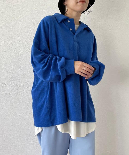 over size polo design pile tops / オーバーサイズポロデザインパイルトップスニット（スウェット）｜wee9s（ウィークス）