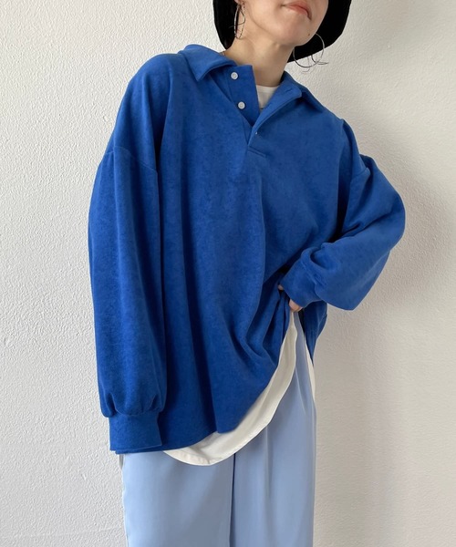 over size polo design pile tops / オーバーサイズポロデザインパイルトップスニット（スウェット）｜wee9s（ウィークス）
