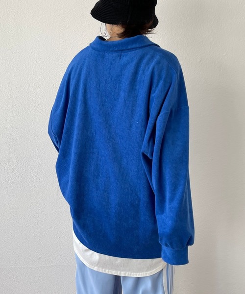 over size polo design pile tops / オーバーサイズポロデザインパイルトップスニット（スウェット）｜wee9s（ウィークス）