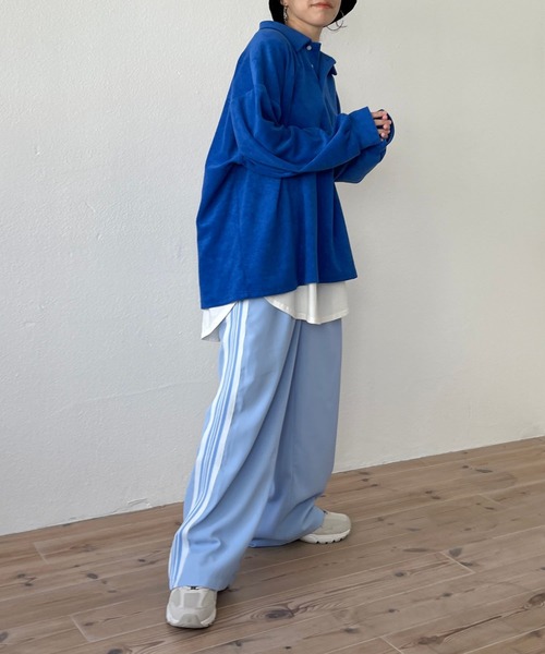 over size polo design pile tops / オーバーサイズポロデザインパイルトップスニット（スウェット）｜wee9s（ウィークス）