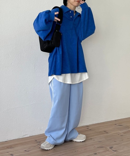 over size polo design pile tops / オーバーサイズポロデザインパイルトップスニット（スウェット）｜wee9s（ウィークス）