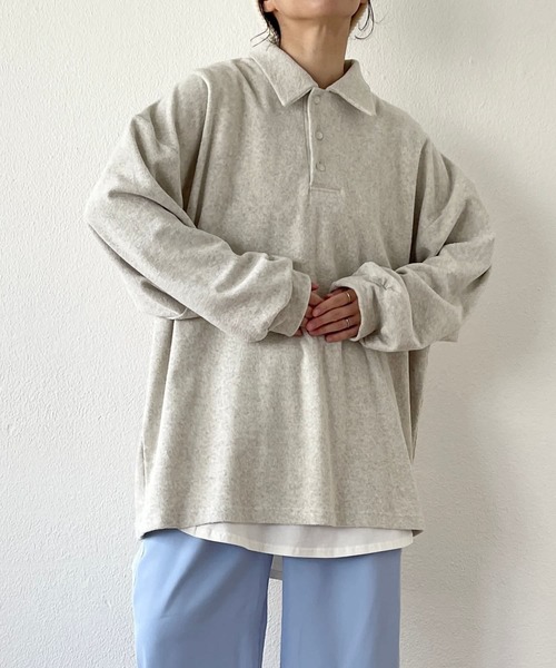 over size polo design pile tops / オーバーサイズポロデザインパイルトップスニット（スウェット）｜wee9s（ウィークス）