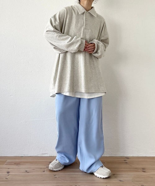 over size polo design pile tops / オーバーサイズポロデザインパイルトップスニット（スウェット）｜wee9s（ウィークス）