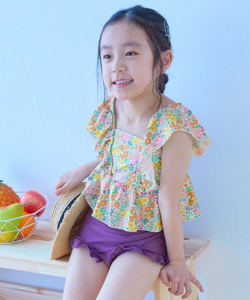 devirock(デビロック)の「UVカット えらべるデザイン ボリュームフリル セパレート水着(水着・キッズ・ブラック/ベージュ/ブルーグレー/グリーン系その他/パープル系その他/イエロー系その他/ピンク系その他/パープル系4/ブルー/パープル系/ピンク・110cm/100cm/120cm/130cm)」の8枚目の写真