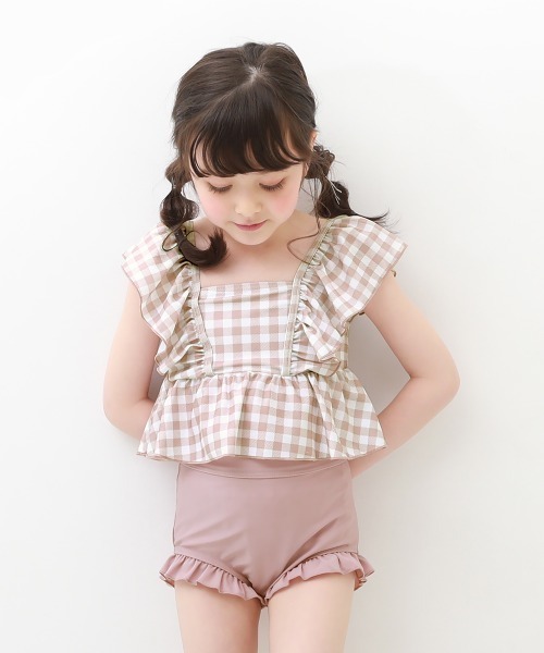 devirock(デビロック)の「UVカット えらべるデザイン ボリュームフリル セパレート水着(水着・キッズ・ブラック/ベージュ/ブルーグレー/グリーン系その他/パープル系その他/イエロー系その他/ピンク系その他/パープル系4/ブルー/パープル系/ピンク・110cm/100cm/120cm/130cm)」の7枚目の写真