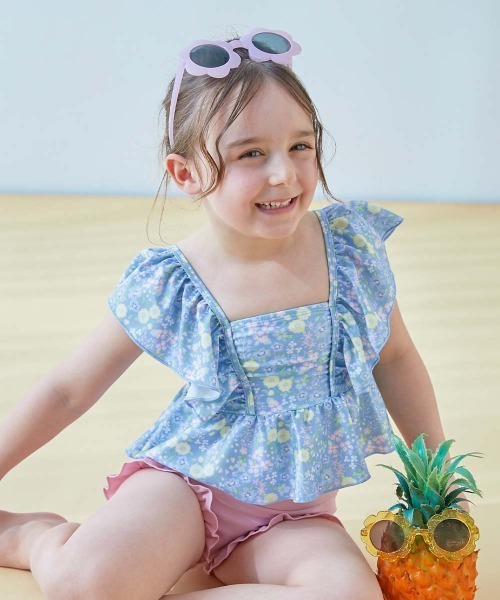 devirock(デビロック)の「UVカット えらべるデザイン ボリュームフリル セパレート水着(水着・キッズ・ブラック/ベージュ/ブルーグレー/グリーン系その他/パープル系その他/イエロー系その他/ピンク系その他/パープル系4/ブルー/パープル系/ピンク・110cm/100cm/120cm/130cm)」の11枚目の写真