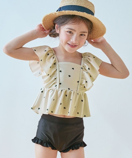 devirock(デビロック)の「UVカット えらべるデザイン ボリュームフリル セパレート水着(水着・キッズ・ブラック/ベージュ/ブルーグレー/グリーン系その他/パープル系その他/イエロー系その他/ピンク系その他/パープル系4/ブルー/パープル系/ピンク・110cm/100cm/120cm/130cm)」の2枚目の写真