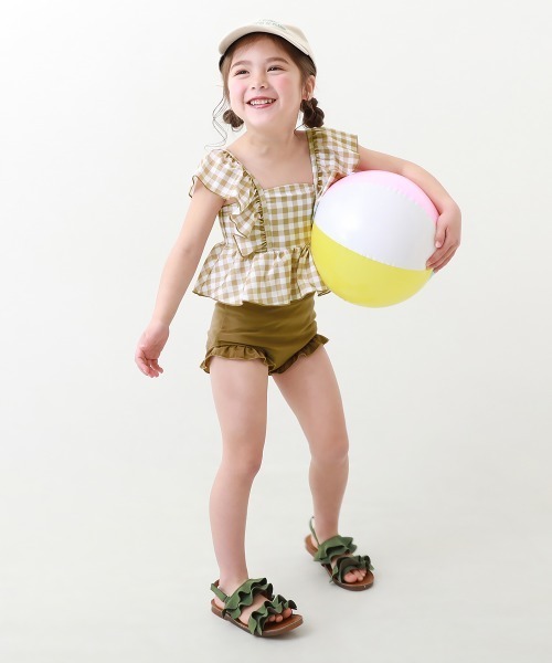 devirock(デビロック)の「UVカット えらべるデザイン ボリュームフリル セパレート水着(水着・キッズ・ブラック/ベージュ/ブルーグレー/グリーン系その他/パープル系その他/イエロー系その他/ピンク系その他/パープル系4/ブルー/パープル系/ピンク・110cm/100cm/120cm/130cm)」の13枚目の写真