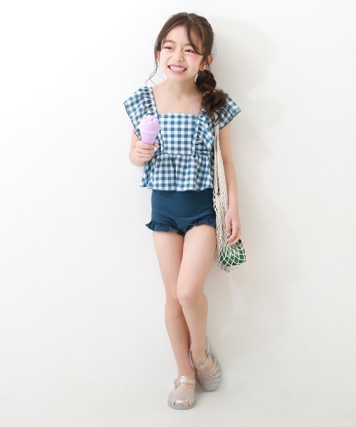 devirock(デビロック)の「UVカット えらべるデザイン ボリュームフリル セパレート水着(水着・キッズ・ブラック/ベージュ/ブルーグレー/グリーン系その他/パープル系その他/イエロー系その他/ピンク系その他/パープル系4/ブルー/パープル系/ピンク・110cm/100cm/120cm/130cm)」の12枚目の写真