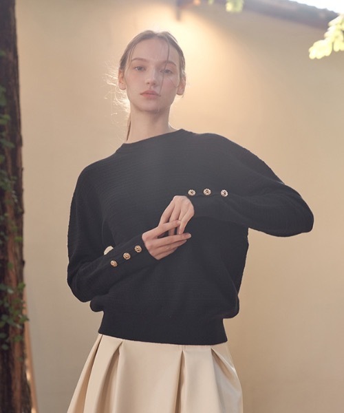 deBURN（デバーン）の「【deBURN 】ゴールドボタン ラウンドニット / gold button round_KN（ニット/セーター・レディース・ライトグレー/カーキ/ブラウン/ブラック/ライトベージュ・FREE）」の13枚目の写真