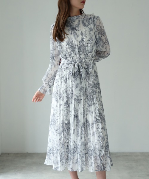 (＞＜)出品 ZOZO限定】りぼん付きフリル装飾トワルドジュイプリントプリーツ