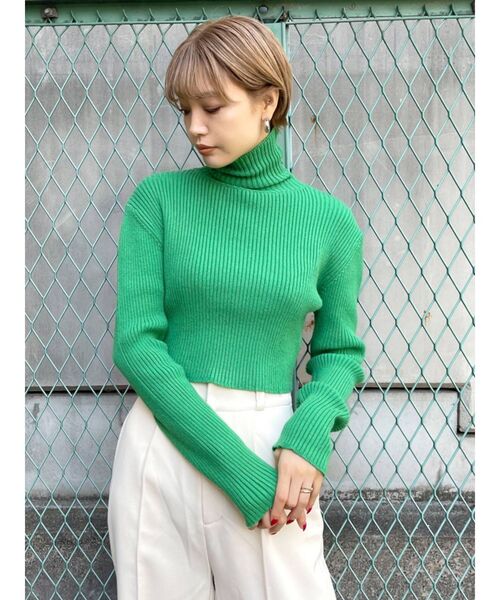 EMODA（エモダ）の「ハイネッククロップニット（ニット/セーター・レディース・ブラック/ブルー/グリーン/アイボリー/グレー・FREE）」の8枚目の写真