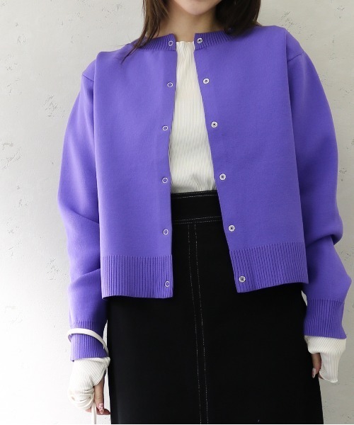 Per sist ence（パーシエンス）の「Per sist ence/パーシエンス　２WAYポリ12G総針 クロップドカーディガン（カーディガン/ボレロ・レディース・ブラック/イエロー/ブルー/グリーン/アイボリー/パープル・FREE）」の5枚目の写真