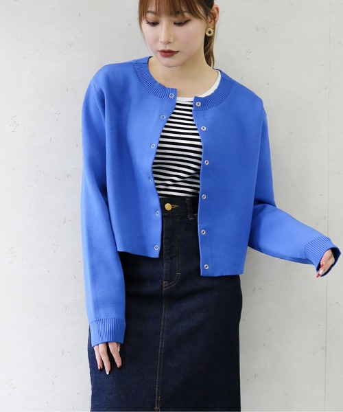 Per sist ence（パーシエンス）の「Per sist ence/パーシエンス　２WAYポリ12G総針 クロップドカーディガン（カーディガン/ボレロ・レディース・ブラック/イエロー/ブルー/グリーン/アイボリー/パープル・FREE）」の4枚目の写真