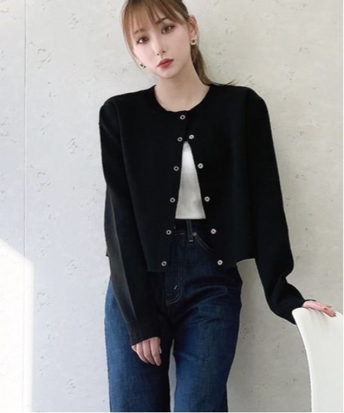 Per sist ence（パーシエンス）の「Per sist ence/パーシエンス　２WAYポリ12G総針 クロップドカーディガン（カーディガン/ボレロ・レディース・ブラック/イエロー/ブルー/グリーン/アイボリー/パープル・FREE）」の21枚目の写真