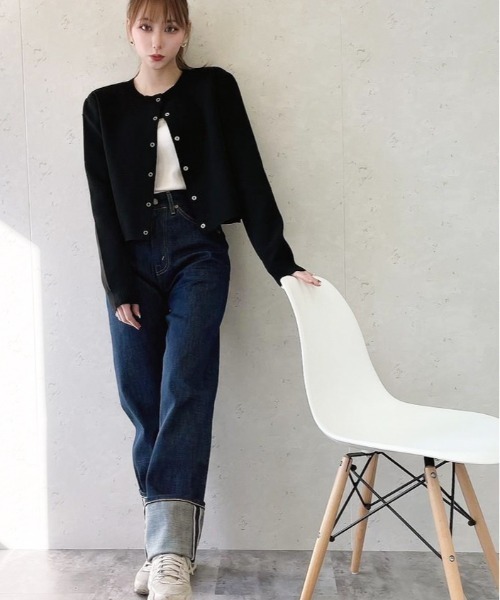 Per sist ence（パーシエンス）の「Per sist ence/パーシエンス　２WAYポリ12G総針 クロップドカーディガン（カーディガン/ボレロ・レディース・ブラック/イエロー/ブルー/グリーン/アイボリー/パープル・FREE）」の20枚目の写真