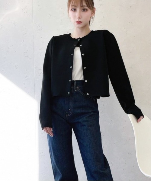 Per sist ence（パーシエンス）の「Per sist ence/パーシエンス　２WAYポリ12G総針 クロップドカーディガン（カーディガン/ボレロ・レディース・ブラック/イエロー/ブルー/グリーン/アイボリー/パープル・FREE）」の18枚目の写真