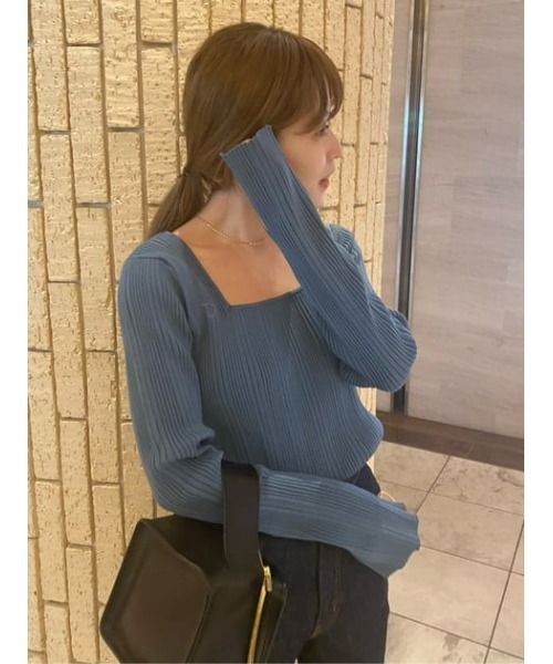 M_（エムアンダーバー）の「【M_】TIGHT RIB KNIT トップス（ニット/セーター・レディース・ブラック/ライトブルー/ブラウン・FREE）」の4枚目の写真