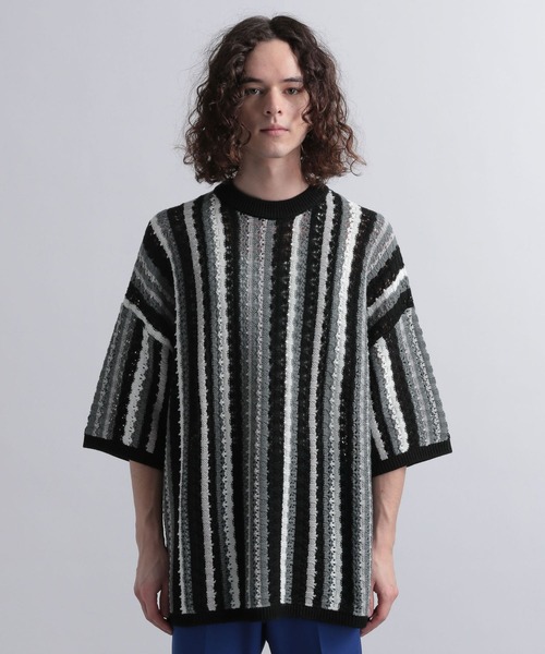 HARE ストライプジャガードニットプルオーバー マルチストライプビッグ