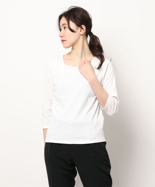 Te chichi TERRASSE（テチチテラス）の「テレコスクエア2WAYトップス（Tシャツ/カットソー・レディース・ブラック/ベージュ/オフホワイト・ﾌﾘ-）」の2枚目の写真