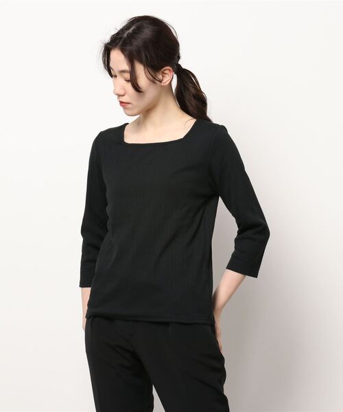 Te chichi TERRASSE（テチチテラス）の「テレコスクエア2WAYトップス（Tシャツ/カットソー・レディース・ブラック/ベージュ/オフホワイト・ﾌﾘ-）」の3枚目の写真