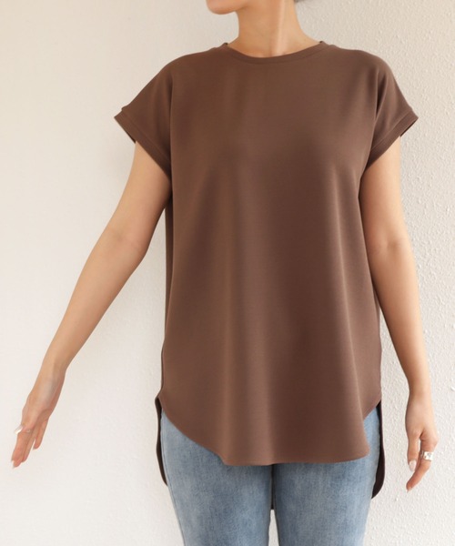 andme(アンドミー)の「きれいめ梨地ポンチフレンチスリーブトップス(Tシャツ/カットソー・レディース・ブラック/ブラウン/カーキ/グレイッシュベージュ/ピンクベージュ/ピンク系その他/ライトベージュ/ネイビー・M)」の20枚目の写真