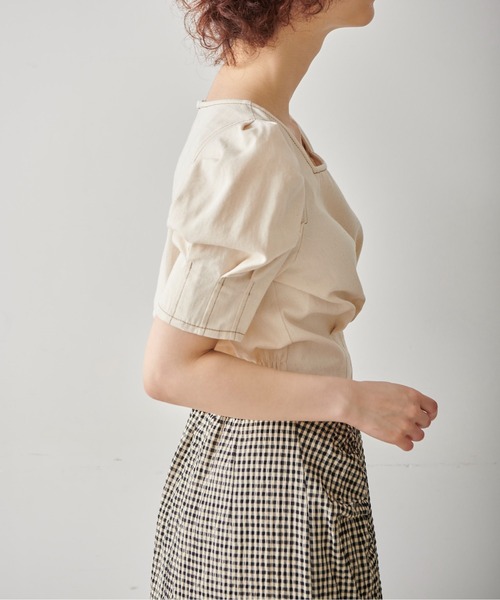 FREE'S MART（フリーズマート）の「◇スクエアネックショート丈ボリュームスリーブ半袖ブラウス（シャツ/ブラウス・レディース・ホワイト系その他/ブラック/オレンジ系その他/グレー系その他・FREE）」の6枚目の写真