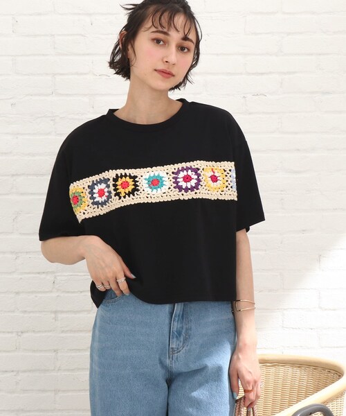 Cutie Blonde(キューティーブロンド)の「◆クロシェモチーフTシャツ(Tシャツ/カットソー・レディース・オレンジ/ブラック/オリーブ/オフホワイト・00)」の13枚目の写真