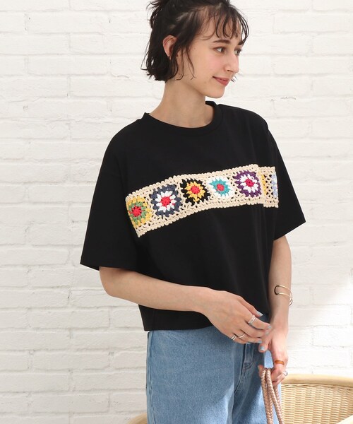 Cutie Blonde(キューティーブロンド)の「◆クロシェモチーフTシャツ(Tシャツ/カットソー・レディース・オレンジ/ブラック/オリーブ/オフホワイト・00)」の14枚目の写真