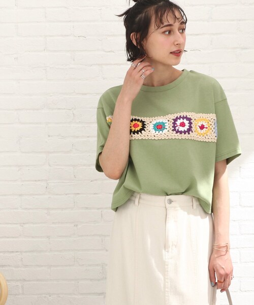 Cutie Blonde(キューティーブロンド)の「◆クロシェモチーフTシャツ(Tシャツ/カットソー・レディース・オレンジ/ブラック/オリーブ/オフホワイト・00)」の20枚目の写真