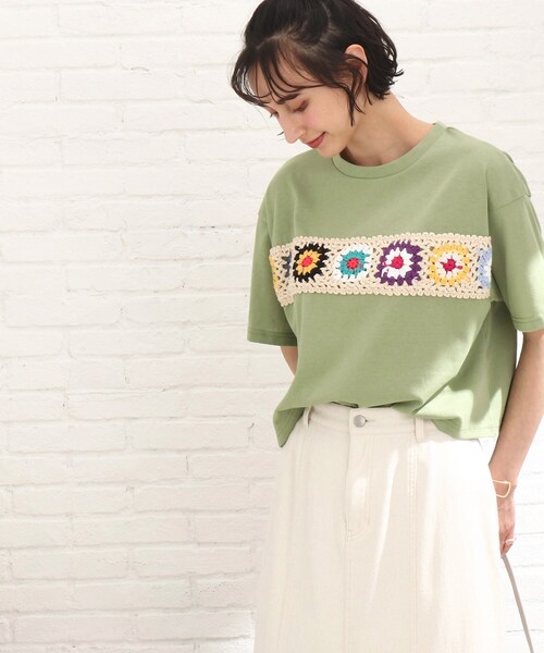 Cutie Blonde(キューティーブロンド)の「◆クロシェモチーフTシャツ(Tシャツ/カットソー・レディース・オレンジ/ブラック/オリーブ/オフホワイト・00)」の21枚目の写真