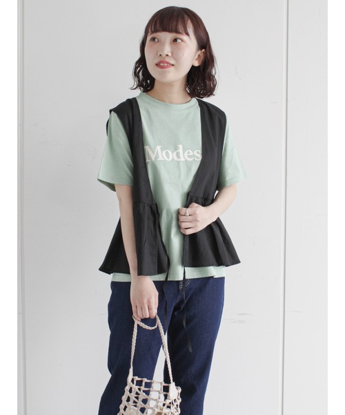 ehka sopo（エヘカソポ）の「ノースリブラウスTシャツセット（ニット/セーター・レディース・ブラック/ベージュ/ピンク・ﾌﾘ-）」の2枚目の写真